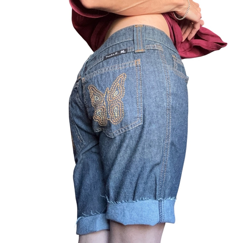 Y2K 90’s Frankie B. Blue Cutoff Jean Bermuda Shorts with Butterfly Detail